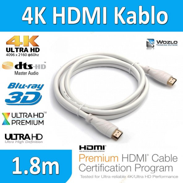 4K Hdmi Kablo 1.8M Metre Ultra Hd 4K 60Hz 2160P High Speed Kablo ürün görseli 1