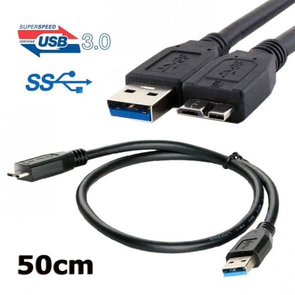 Micro Usb 3.0 Kablo Harddisk Kablosu 50Cm Şarj Data Kablosu ürün görseli 1