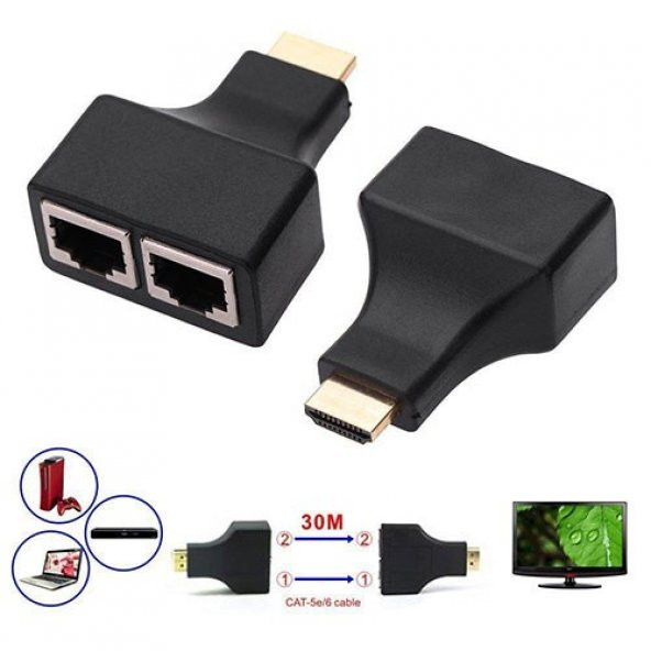 Hdmi Extender Çevirici Cat 5E/6 Ethernet Kablo Ile 30M Hdmi 1080P ürün görseli 1