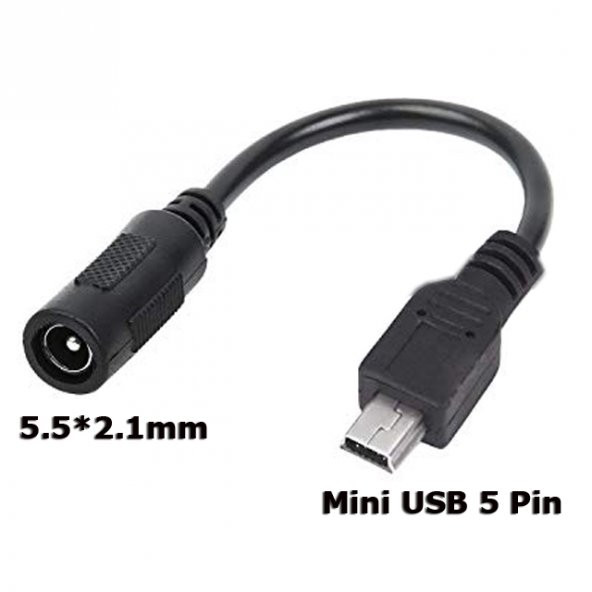 5.5 2.1Mm To Mini Usb 5 Pin Soket Çevirici Power Adaptör Kablosu ürün görseli 1