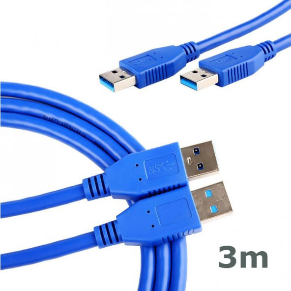 Usb 3.0 Erkek Erkek Kablo Mavi - Iki Ucu Erkek Usb Kablo - 3 Mt ürün görseli 1
