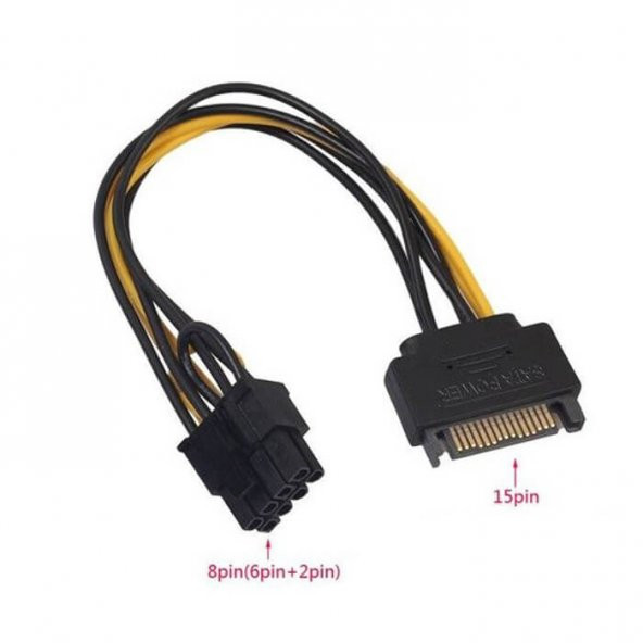 Sata To 6+2 Pin 8 Pin Ekran Kartı Power Çevirici Kablo Bakır 20Cm ürün görseli 1