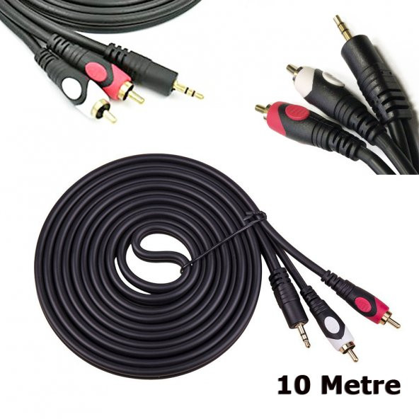 10M Stereo To 2 Rca Ses Kablosu - Özel Bakır Seri - 10 Metre ürün görseli 1