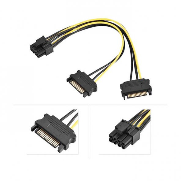 Vga Power Kablo 2X Sata To 8 Pin 6+2 Pci-Ex Ekran Kartı Kablosu ürün görseli 1