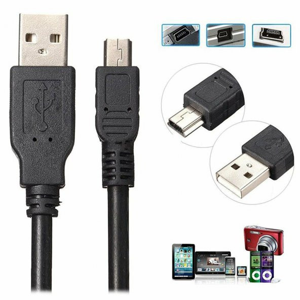 5 Pin Mini Usb Erkek Kablo To Usb Erkek 1 8M ürün görseli 1