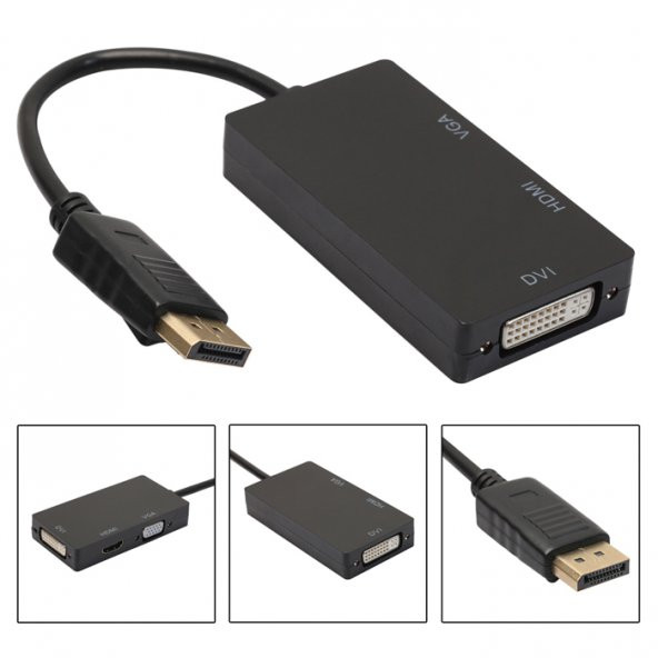 Displayport To Hdmi Vga Dvi Çevirici Dp Dönüştürücü Siyah ürün görseli 1