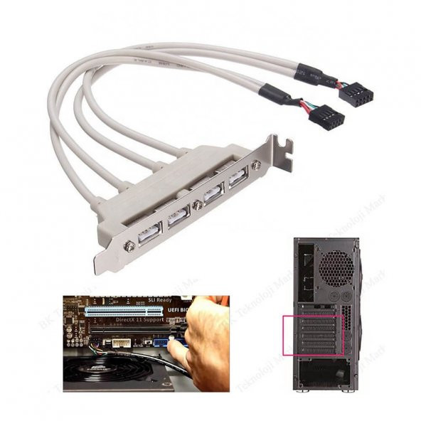 Pc Anakart 9 Pin Header 4 Port Usb 2.0 Dişi Kablo Pci Braketi ürün görseli 1