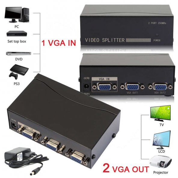 Vga Çoklayıcı Vga Splitter 2 Port Vga Video Splitter 1 İn 2 Out ürün görseli 1