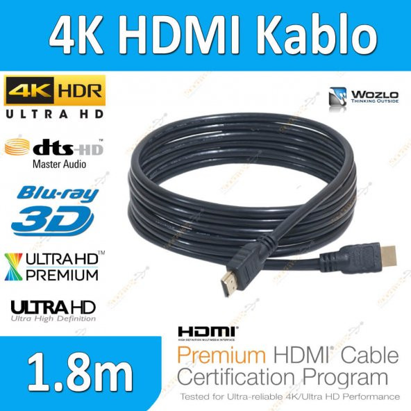 4K 1.8 Metre 4K 3D Ultra Hd Ethernet Destekli Altın Uç Hdmi Kablo ürün görseli 1