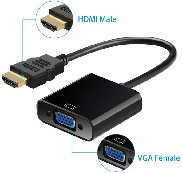 Hdmi To Vga Kablo Çevirici Siyah ürün görseli 1