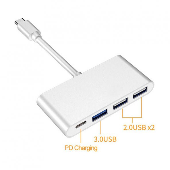 Type C To 2xUsb 2.0 + Usb 3.0 Hub Çoklayıcı + Usb-C Metal Gövde ürün görseli 1