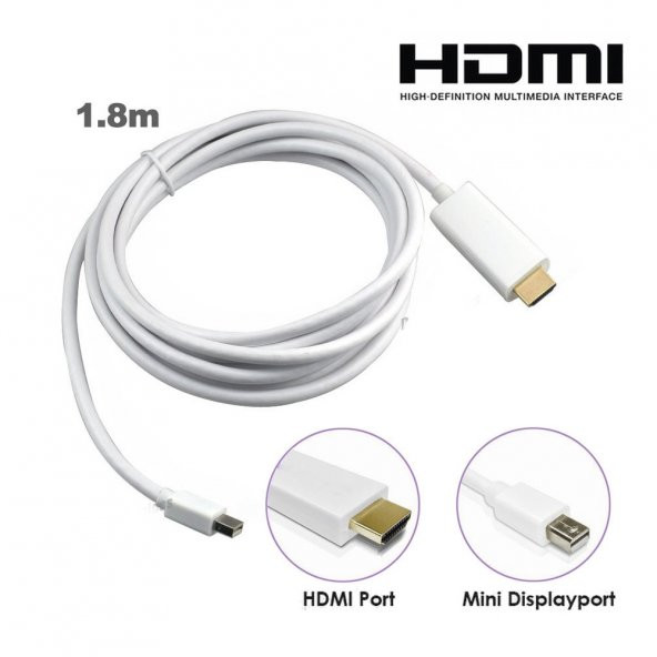 Apple Macbook Mini Displayport Thunderbolt To Hdmi Kablo 1.8M ürün görseli 1