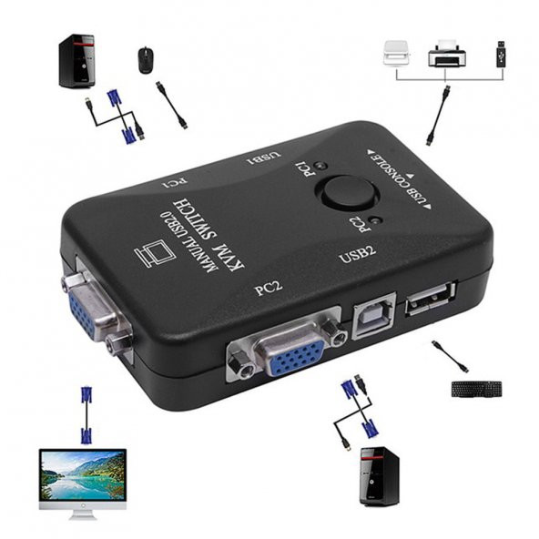 Kvm Switch 2 Port Usb Vga Switch 2 Pc Kasa Tek Kontrol - Resim 7