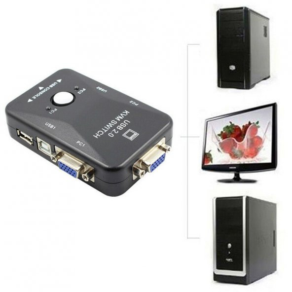 Kvm Switch 2 Port Usb Vga Switch 2 Pc Kasa Tek Kontrol - Resim 11