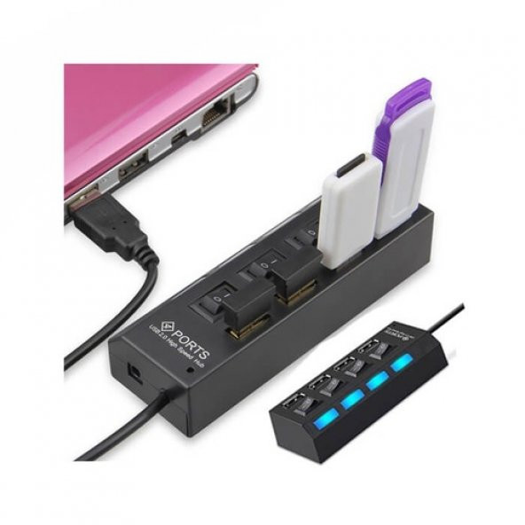 4 Port Usb 2.0 Çoklayıcı Hub Anahtarlı Işıklı On Off Düğmeli (519137269) ürün görseli 1
