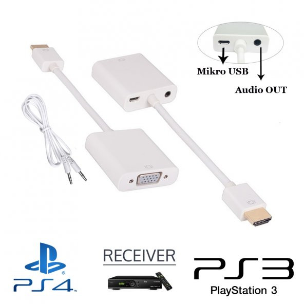 Hdmi To Vga Uydu Macbook Ps3 Projeksiyon Ses Ve Güç Kablo ürün görseli 1