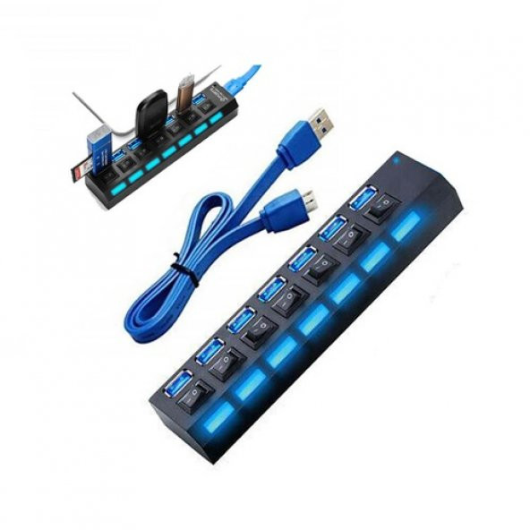 7 Port Usb 3.0 Çoklayıcı Hub Anahtarlı Işıklı On Off Chipli Model (519133855) ürün görseli 1