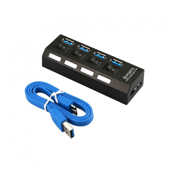 Usb 3.0 4 Port Çoklayıcı Hub Anahtarlı Işıklı On Off Chipli Model ürün görseli 1