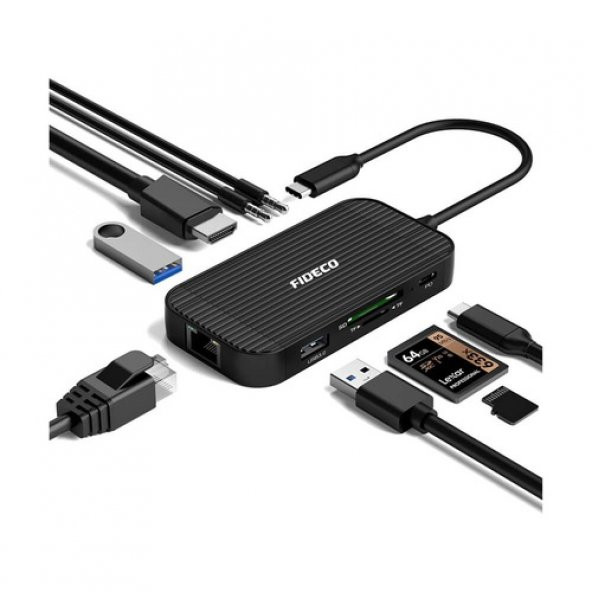 Fideco Type C To 4K Hdmi Gigabit Ethernet Usb 3.0 Hub 9 In 1 (519128014) ürün görseli 1