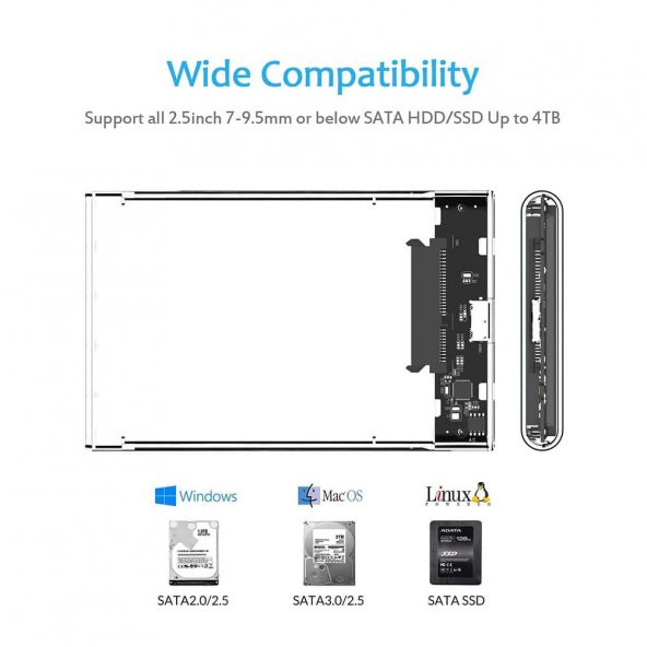Kuvars 2.5 İnç Sata Usb 3.0 Harddisk Kutusu - Şeffaf - Micro Usb - Resim 2