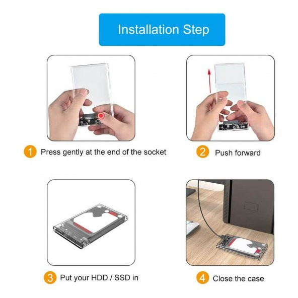 Kuvars 2.5 İnç Sata Usb 3.0 Harddisk Kutusu - Şeffaf - Micro Usb - Resim 3