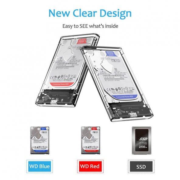 Kuvars 2.5 İnç Sata Usb 3.0 Harddisk Kutusu - Şeffaf - Micro Usb - Resim 4