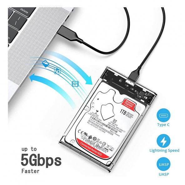 Kuvars 2.5 İnç Sata Usb 3.0 Harddisk Kutusu - Şeffaf - Micro Usb - Resim 6