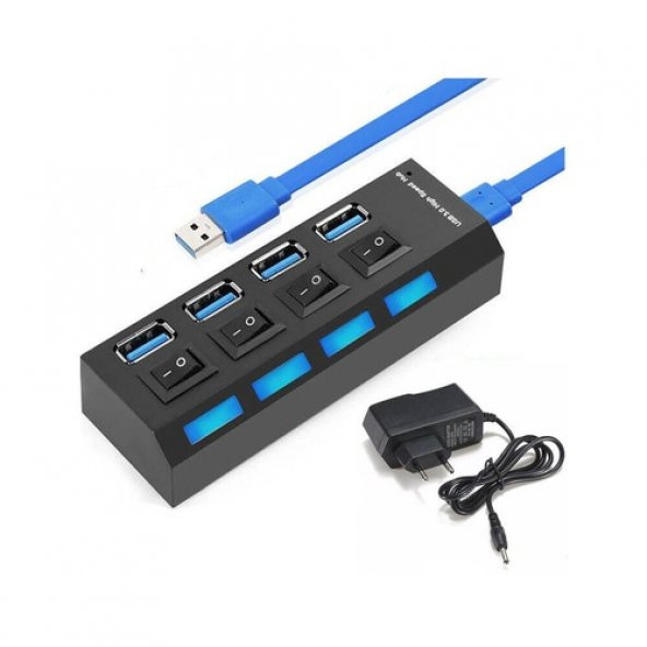 4 Port Usb 3.0 Çoklayıcı Hub Anahtarlı Işıklı Adaptörlü Çoğaltıcı (518992120) ürün görseli 1