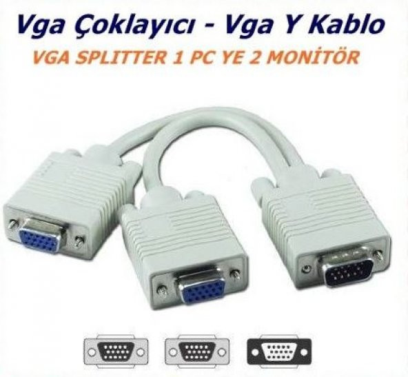 Vga Y Kablo Vga Kablo Çoğaltıcı Çoklayıcı Splitter Hub ürün görseli 1