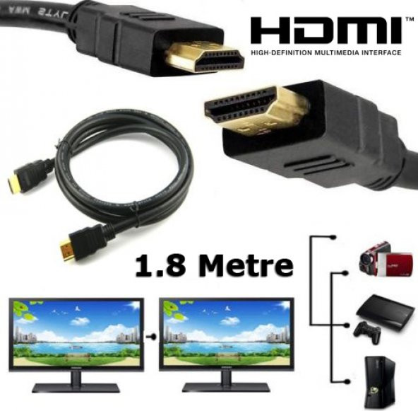 1.8M Metre Hdmi Kablo 1080P Altın Uçlu Tüm Cihazlara 100 Uyumlu ürün görseli 1