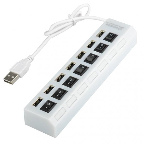 Usb Hub 7 Port Usb Çoklayıcı On/Off Switch Işıklı Beyaz Çoğaltıcı ürün görseli 1
