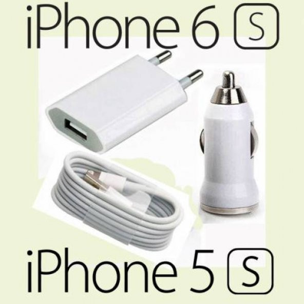 İphone 6 6S 6 Plus Şarj Aleti Priz Duvar Araç Kablo Şarj Seti ürün görseli 1