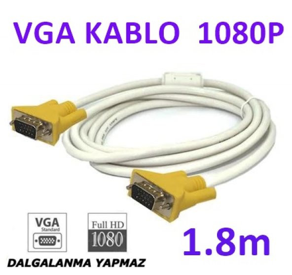 Vga Kablo Full Hd Projeksiyon Lcd Monitör Görüntü Kablosu 1.8M ürün görseli 1