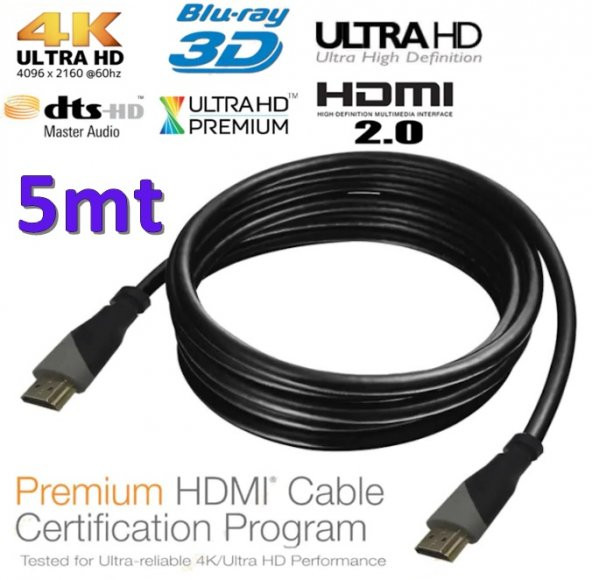 Hdmi Kablo 2.0 4K 60Hz Ultra Hd 2160 19+1 Görüntü Kablosu 5M ürün görseli 1