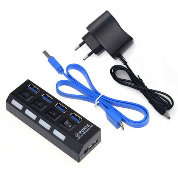 USB 3.0 Çoklayıcı Çoğaltıcı Hub 4 Port Adaptörlü On/Off Anahtarlı ürün görseli 1