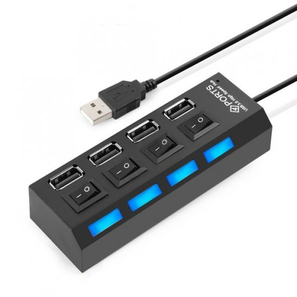 Usb 2.0 4 Port Çoklayıcı Hub Anahtarlı Işıklı Win7 8 10 Mac Linux (312368515) ürün görseli 1