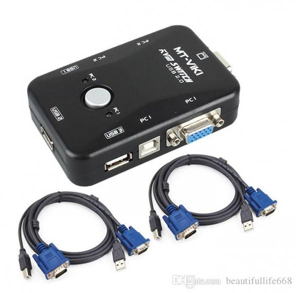 2 Port Usb Kvm Switch 2 Pc Kasa Tek Kontrol + 2 Adet Vga Kablo ürün görseli 1