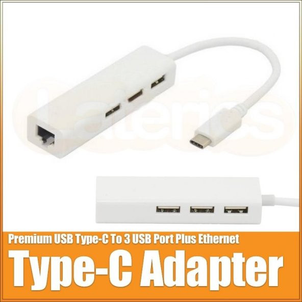 Usb 3.1 Type C 10/100Mbit Ethernet Adaptörü 3 Port Usb 2.0 Hub ürün görseli 1
