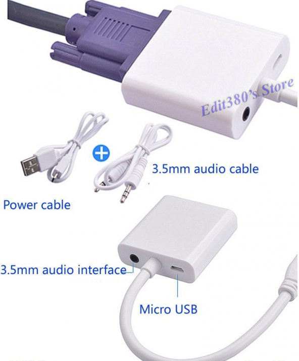 Hdmi To Vga Kablo Ses Çevirici Micro Usb Güç Ps3 Ps4 Xbox 360 Pi ürün görseli 1