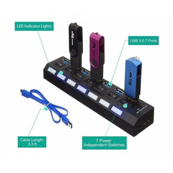 7 Port Usb 3.0 Hub Çoklayıcı Anahtarlı Yüksek Hızlı 1Tb Destekli (278557913) ürün görseli 1