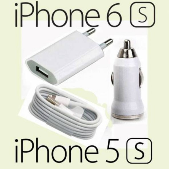Iphone 5 5S 5C Şarj Aleti Priz Duvar Araç Kablo Şarj Seti (270604850) ürün görseli 1