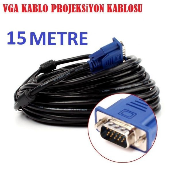 Vga Monitör Projeksiyon Görüntü Kablosu Uzatma Kablosu 15M Metre ürün görseli 1