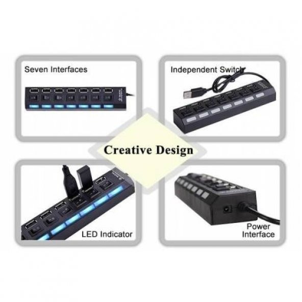 Usb 2.0 Hub 7 Port Usb Hub Çoklayıcı Çoğaltıcı Kaliteli Çipli (259901026) ürün görseli 1