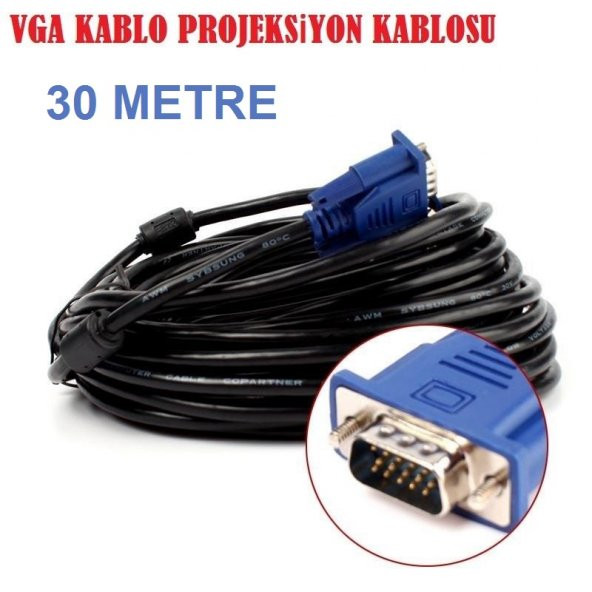 Vga Monitör Projeksiyon Görüntü Kablosu Uzatma Kablosu 30M Metre ürün görseli 1
