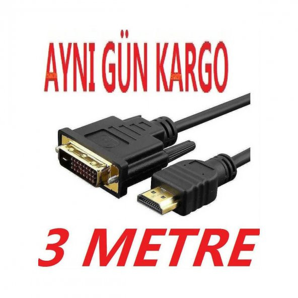 Hdmi To Dvi Çevirici Kablo Kaliteli Ses Görüntü Kablosu 3M Metre ürün görseli 1