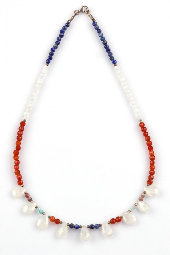 Lapis Lazuli - Ay Taşı - Akik - Rodonit - Amazonit Doğal Taş Tasarım Kolye ürün görseli 1