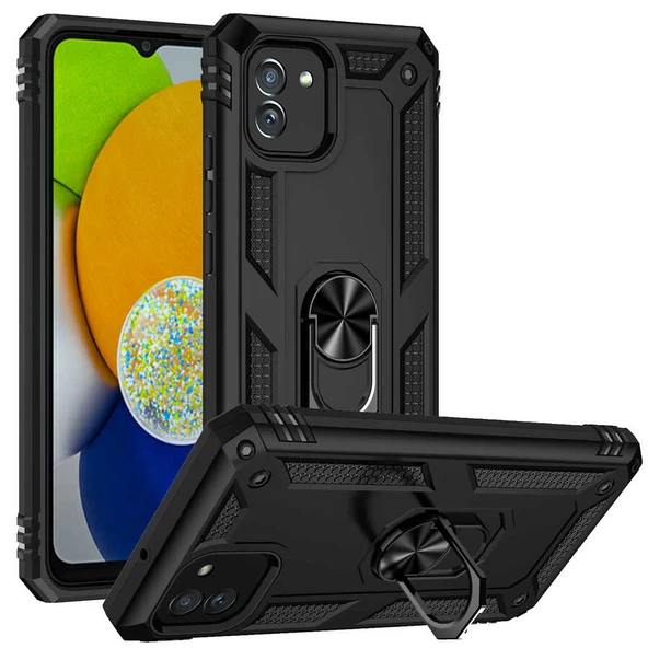 Gpack Samsung Galaxy A03 Kılıf Vega Sert Silikon Tank Standlı Yüzüklü Mıknatıslı ürün görseli 1