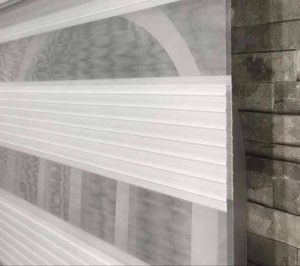 StorBurada Beyaz Geniş Plise Zebra Stor Güneşlik Perde STB480-D  Beyaz 110 x 200 ürün görseli 1