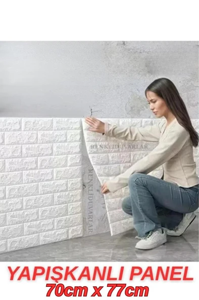 Renkli Duvarlar 70x77cm(0,53m2) Kendinden Yapışkanlı Esnek Sünger Beyaz Tuğla Duvar Kağıdı Paneli ürün görseli 1