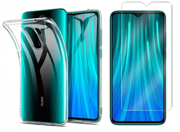 Redmi Note 8 Pro Kılıf Şeffaf Silikon Kılıf Kamera Korumalı + Cam ürün görseli 1